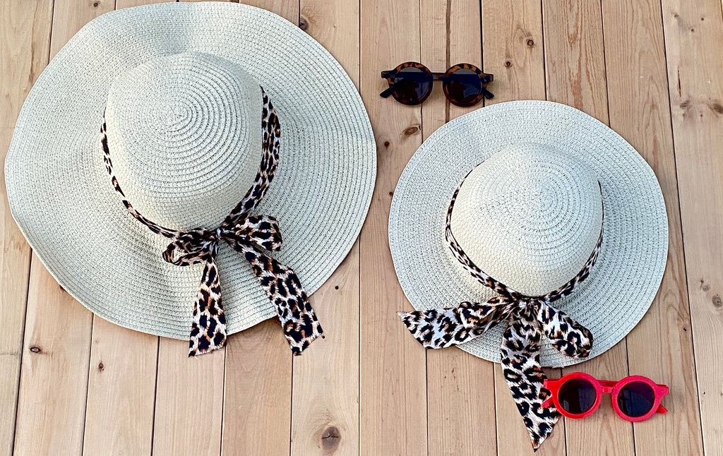 Women Straw Beach Sun Hats with Leopard Ribbon Zimbabwe